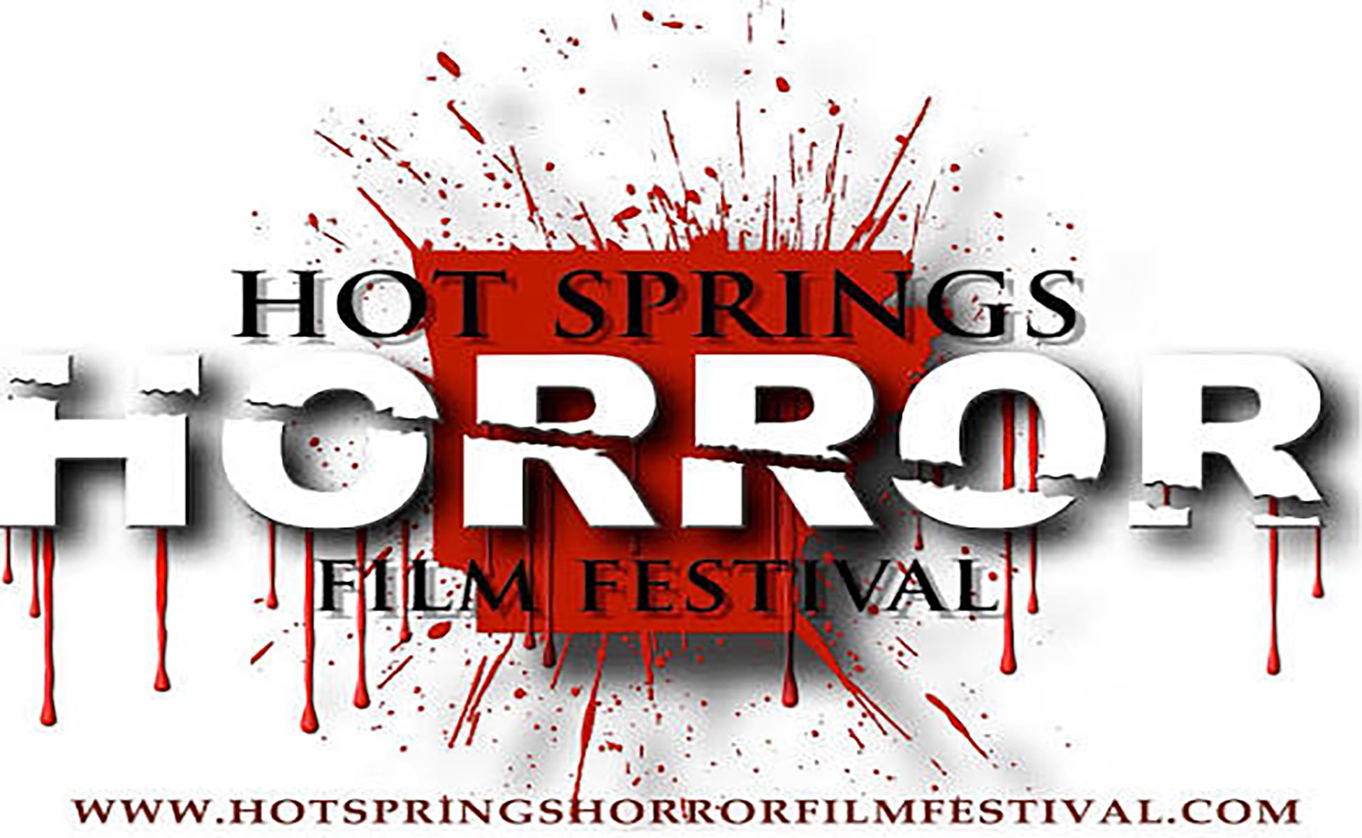 ce82df1c-8d21-4876-a17d-8854d2250d4c - Vapors Live Poster advertising Hot Springs Horror Film Festival with red blood-splatter background and website URL at bottom.